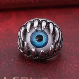 MEENAZ Men Silver-Plated Evil Eye Designed 316L Stainless Steel Finger Ring-55