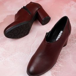 ELLE Coffee Textured Block Pumps-44