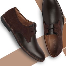 FAUSTO Men Brown Solid Leather Formal Derbys-image-78