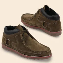 FAUSTO Men Olive Green Suede Derbys-picture-30