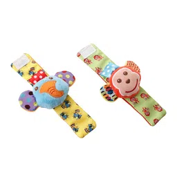 Baby Moo Set of 2 Elephant And Monkey Multicolour Wrist Rattle image 2