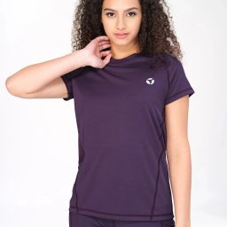 Women Solid Round Neck Polyester Purple T-Shirt-image-74