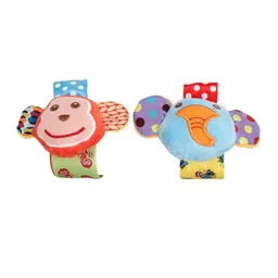Baby Moo Set of 2 Elephant And Monkey Multicolour Wrist Rattle image 5