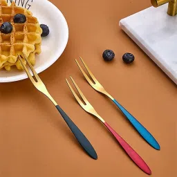 kooshlo Appetizer Small Forks Dessert Forks,2-Tine Portable Salad Fruit Forks for Part Stainless Steel Serving Fork Set image 4