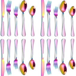 Rainbow Cutlery Sets with Forks, Dinner Knives, Spoons, Set of 5(20Pcs) Stainless Steel Cutlery Set-image-87