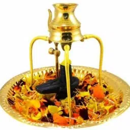 Marble Shaligram Shiva Ling Lingam Statue Brass Plate with Kalash Stand Brass (1 Pieces, Gold, Black) Aluminium-image-66