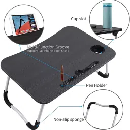 the haridham enterprise Multi-Purpose Laptop Desk for Study and Reading with Fold able Non-Slip Legs Wood Portable Laptop Table image 4