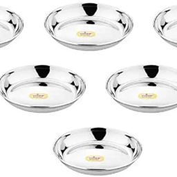 Stainless Steel Round Beeding Halwa Plate, Set of 6 Piece (13.2 cm) Dinner Plate-25