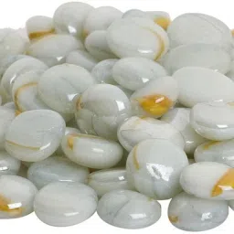 Glossy Finish Decorative Shiny Glass Pebbles For Aquarium Vase Filler Plant Pots Home Garden & Outdoor Decoration (White, 500 grams) Polished, Carved Round, Oval Fire Glass Pebbles-1