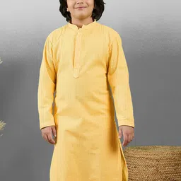 YK Boys Striped Embroidered Chikankari Mandarin Collar Cotton Straight Kurta-5