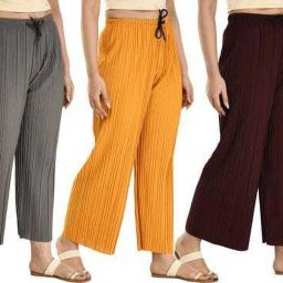 Pack of 3 Women Regular Fit Grey, Yellow, Purple Crepe Trousers-image-39