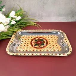 Tray | Serving Tray & Platters | Steel Trays With Meenakari Work Tray-image-98