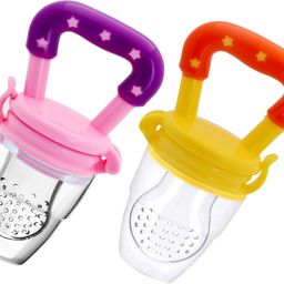 Fruit/Food Feeder/Pacifier/Nibbler with Silicon Mesh in Box Packing (Pink & Yellow, Pack of 2) Teether and Feeder-1