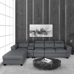 woodsworth from pepperfry Impero Leatherette RHS Sectional Sofa (3+ Lounger) in Grey Colour-picture-36