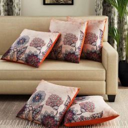 romee Beige Velvet Floral 16x16 inches Cushion Cover (5Pc)-picture-36