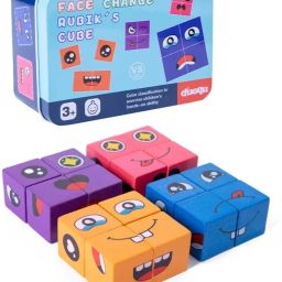 Wooden Emoji Face Cube Matching Block Puzzle Game for Kids |16 Cubes 72 Cards|-18