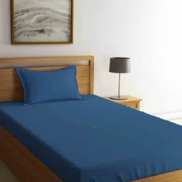 mayfair homes london Blue Solid 144 TC 100 % Cotton Single Bedhseet with 1 pillow cover-picture-8