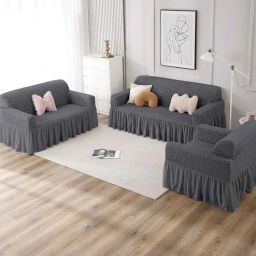 cortina Grey Solid Polyester (3 seater) Sofa Cover & (Pack of 2) Single Seater Sofa Cover-picture-30
