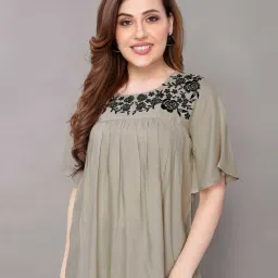 Casual Regular Sleeves Embroidered Women Grey Top-image-49