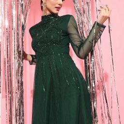 Women Pleated Green Above Knee/Mid Thigh Length Dress-image-67