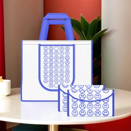 Pack of 3 Smile Print Foldable Grocery/Shopping Bags For Women | White & Blue-21