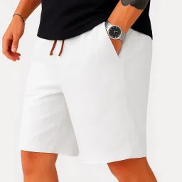 Solid Men White Basic Shorts-image-17