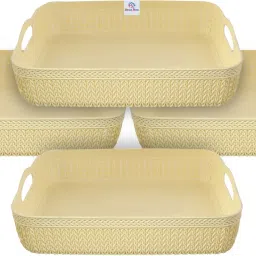 Plastic Q-4 Multiuses Designer Unbreakable Plastic Storage Basket Pack of 4 (Cream) Storage Basket-image-63