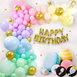 Solid Multicolor birthday balloon decoration full set with foil banner and free candle Balloon-28