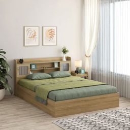 mintwud from pepperfry Vida Queen Size Bed in Santana Oak Finish with Box Storage-picture-1