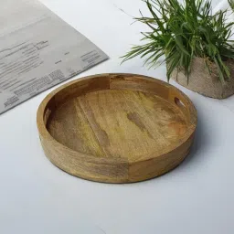 Mango Wood Round Tray for Serving Snacks Food Multipurpose 10 inch Brown Tray Tray-19