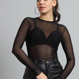 COLOR CAPITAL Round Neck Mesh Bodysuit-image-97