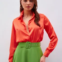 Fashion Gaiia Satin Shirt Bodysuit-image-25