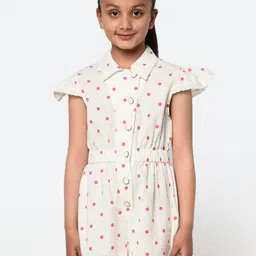 BLANC9 Girls White & Pink Polka Dots Printed Cotton Playsuit-image-45