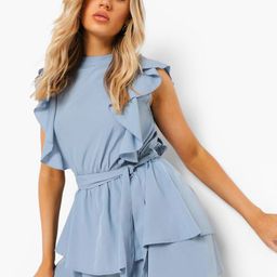 Boohoo High Neck Ruffles Detail Belted Playsuit-42