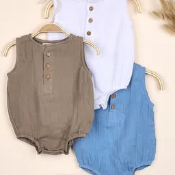 Moms Home Infants Pack Of 3 Organic Muslin Cotton Bodysuit-47