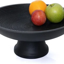 Wood Fruit Bowl| Decorative Pedestal Large Matte Black Bowl for Table Décor 12" Bowl Serving Set-23