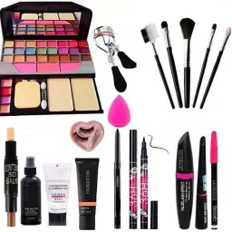 7pcs Makeup Brush set with 6155 TYA makeup kit, 3D Contour stick, Primer, Fixer, High quality Foundation, kajal, Waterproof 36H Sketch eyeliner and 3in 1 Combo set, Eyelash Curler and Eyelashes with Glue and Beauty Blender ( Pack of 12 )-image-39