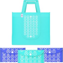 Pack of 4 Smile Foldable Grocery/Shopping Bags For Women | Blue & Dark Blue Pack of 4 Grocery Bags-image-58