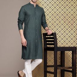 Men Cotton Blend Kurta Pant Set-image-52