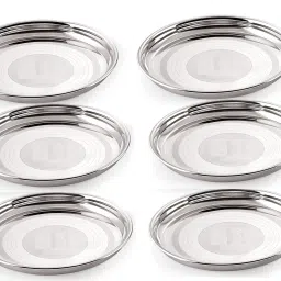 Pack of 6 Stainless Steel Stainless Steel Heavy Gauge Dinner Plates / Bhojan Thali / Lunch Plates Dinner Set-18