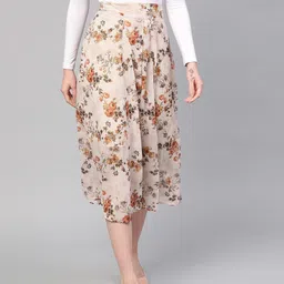 sassafras Women Floral Print A-line Brown, Orange Skirt-picture-38