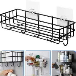 Wall Mount Shower Bathroom Floating Rack-No Drill Hanging-Sponge Holder Iron Wall Shelf-image-39