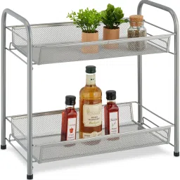 Utensil Kitchen Rack 2-Tier Metal Mesh Storage Rack for Kitchen Countertop – Spice, Condiment Iron-16