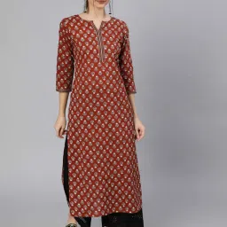 Women Geometric Print Cotton Blend A-line Kurta-image-3