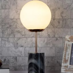 kapoor lampshades Lecce White Glass Shade Night Lamp With Marble Base-picture-4