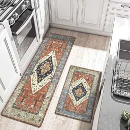 aazeem Rust Traditional Velvet Antiskid Machine Made Floor Runner and Door Mat Combo-picture-2