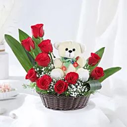 Red Roses Arrangement With Love Tag Teddy-37