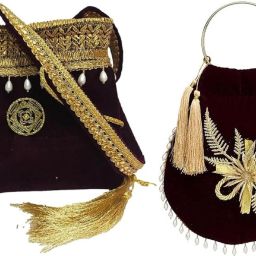 Women Maroon, Gold, Red, Gold, White Potli-image-91