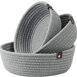 Cotton 3 Pack Cotton Thread Rope Decorative Baskets for Home, Office, Nursery, Laundry Storage Basket-image-19