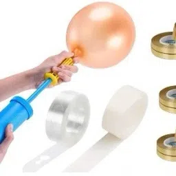 Solid Balloon Decorating Garland -1Tape Strip,1Glue dot,1Balloon Pump, 8 Golden Ribbon Balloon Bouquet-1